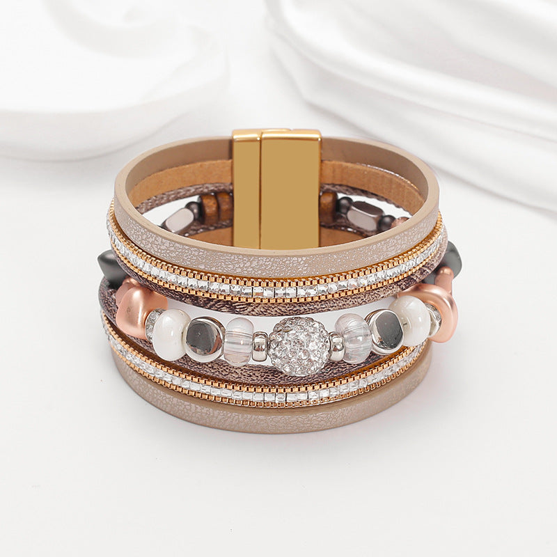 Wholesale Bracelet retro multi-layer magnetic buckle leather bracelet